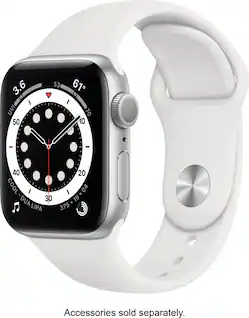 Apple Geek Squad Certified Refurbished Watch Series 6 (GPS) 40mm Aluminum Case with White Sport Band - Silver - (2020)