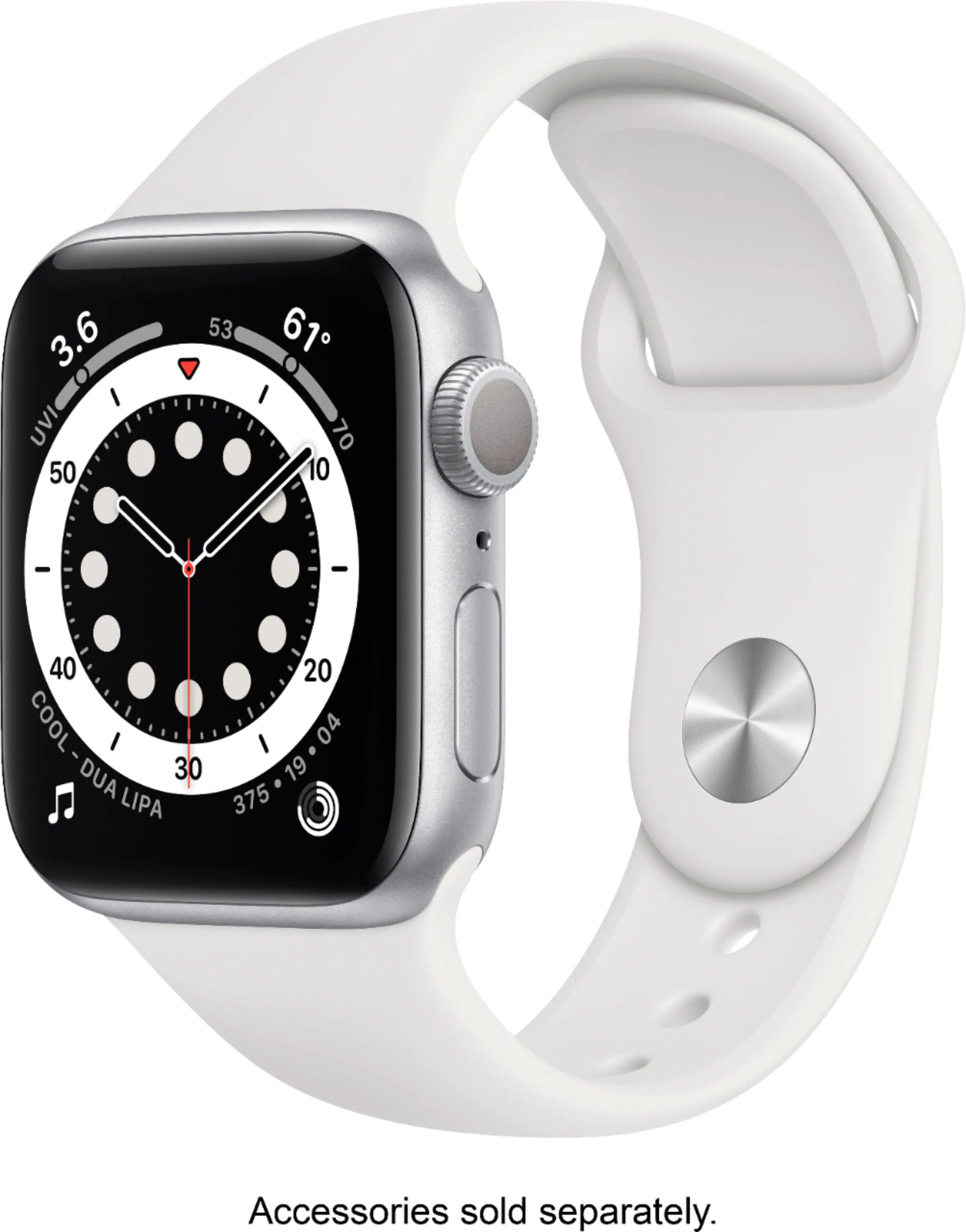 Apple Geek Squad Certified Refurbished Watch Series 6 (GPS) 40mm Aluminum Case with White Sport Band - Silver - (2020)