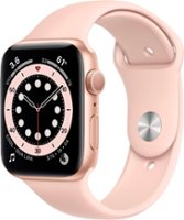 Geek Squad Certified Refurbished Apple Watch Series 6 (GPS) 44mm Gold Aluminum Case with Pink Sand Sport Band - Gold - Front_Zoom