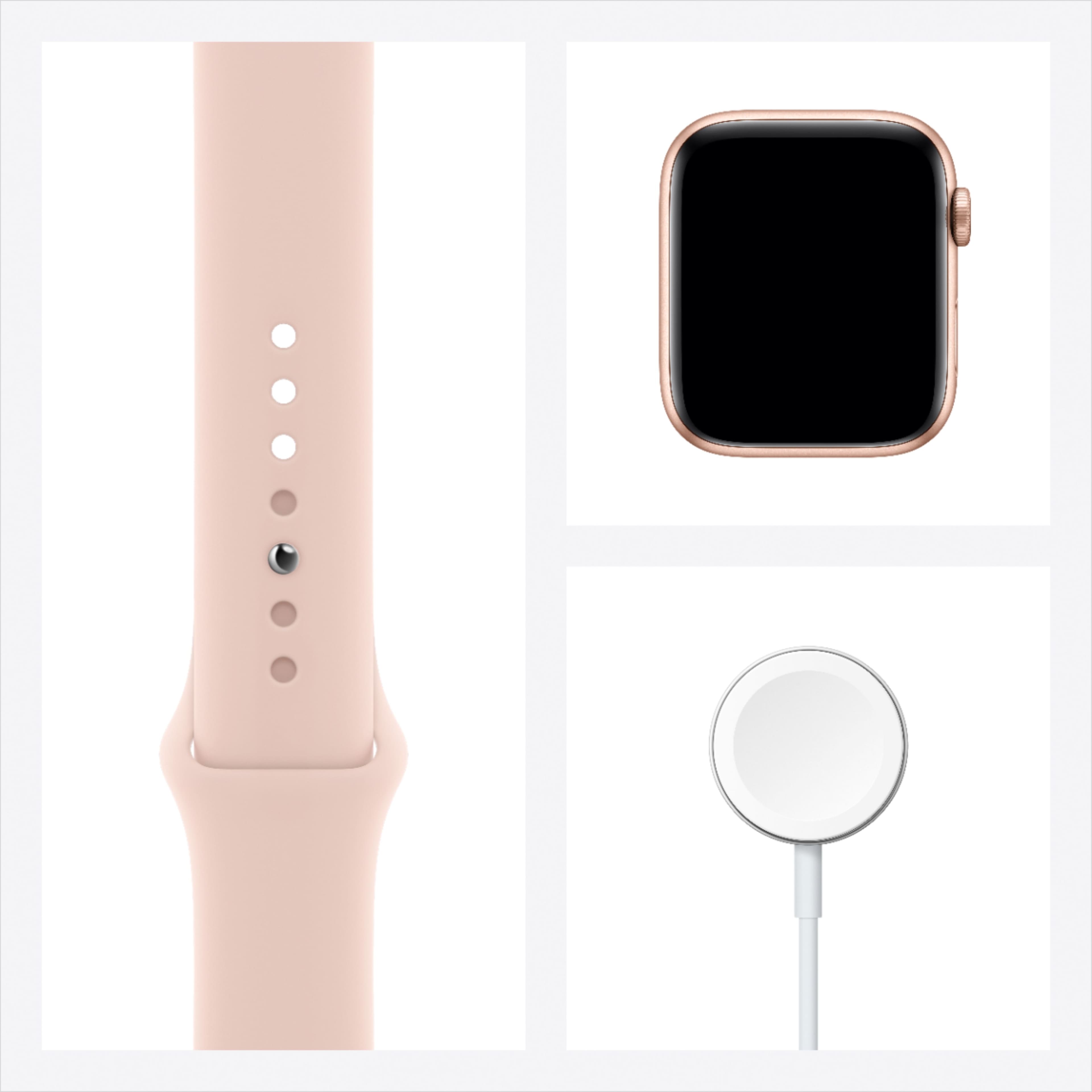 Alt View 15. Apple - Geek Squad Certified Refurbished Apple Watch Series 6 (GPS) 44mm Gold Aluminum Case with Pink Sand Sport Band - Gold.