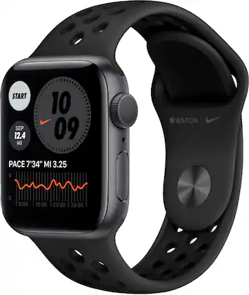 Front. Apple - Refurbished Apple Watch Nike Series 6 (GPS) 40mm Space Gray Aluminum Case with Anthracite/Black Nike Sport Band - Space Gray.