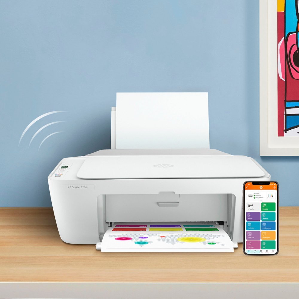 Zoom in on Alt View Zoom 14. HP - DeskJet 2734e Wireless All-In-One Inkjet Printer with 3 months of Instant Ink included from HP+ - White.