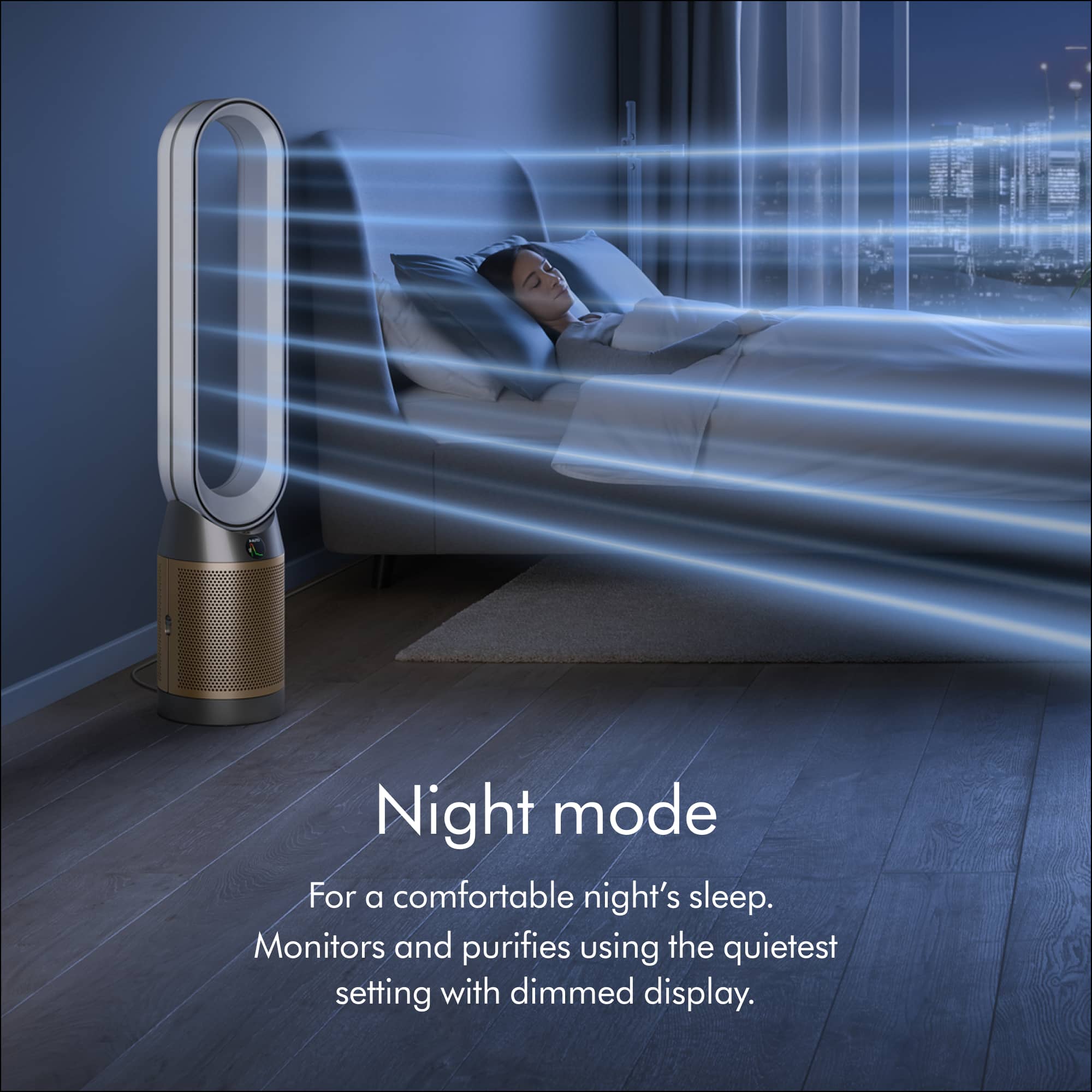Night mode for a comfortable night's sleep. Monitors and purifies using the quietest setting with dimmed display.