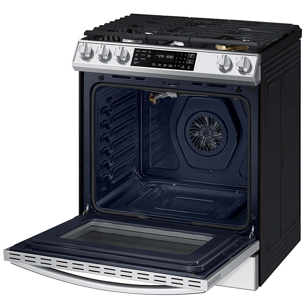 Alt View 18. Samsung - BESPOKE 6.0 cu. ft. Smart Front Control Slide-In Gas Range with Air Fry & Wi-Fi - White Glass.