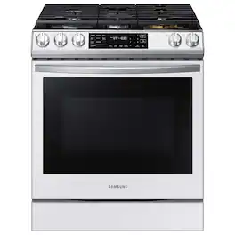 Samsung - BESPOKE 6.0 cu. ft. Smart Front Control Slide-In Gas Range with Air Fry & Wi-Fi - White Glass