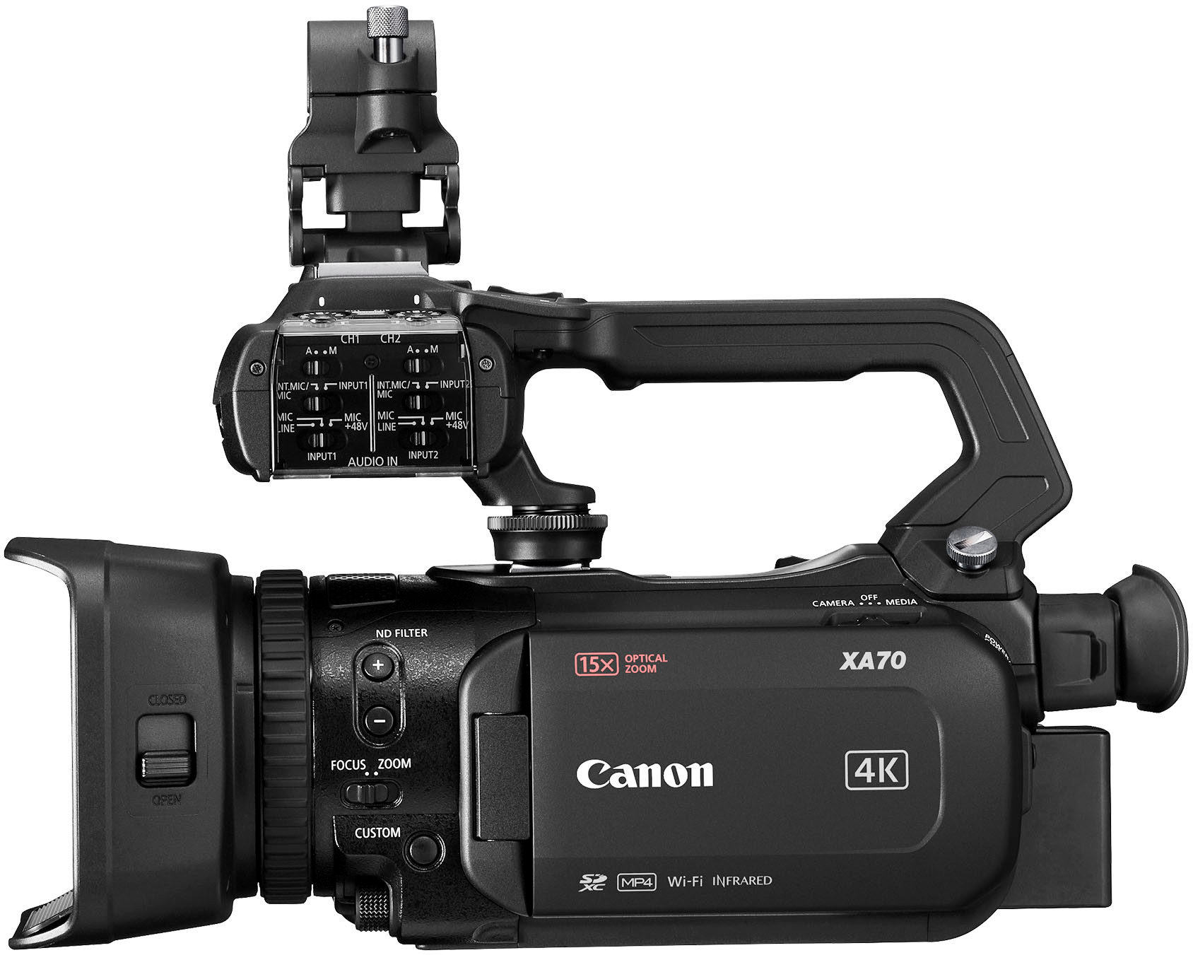 Left View: Canon - XA70 Professional Camcorder - Black