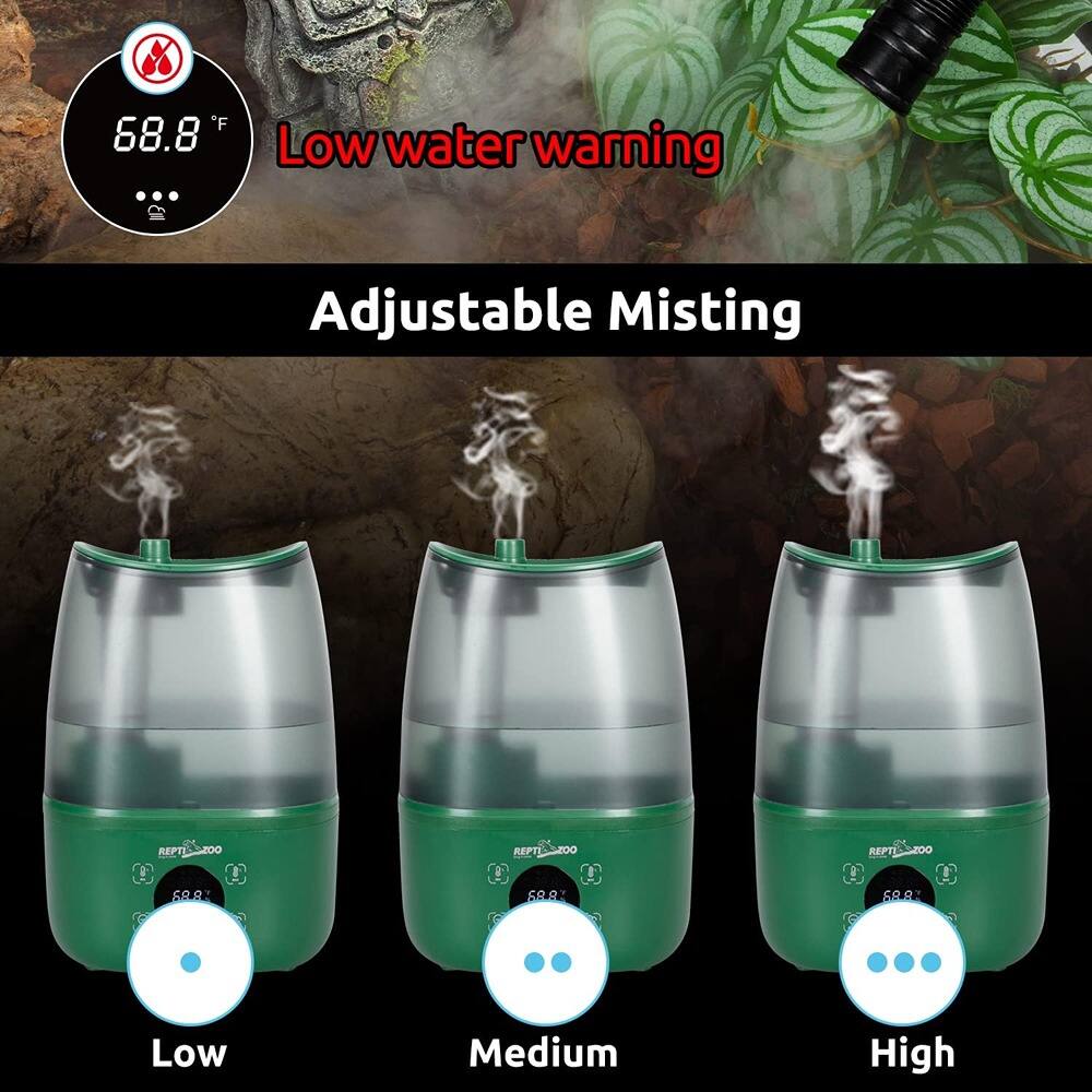 - 68.8°F
- Low water warning
- Adjustable Misting
- Low
- Medium
- High