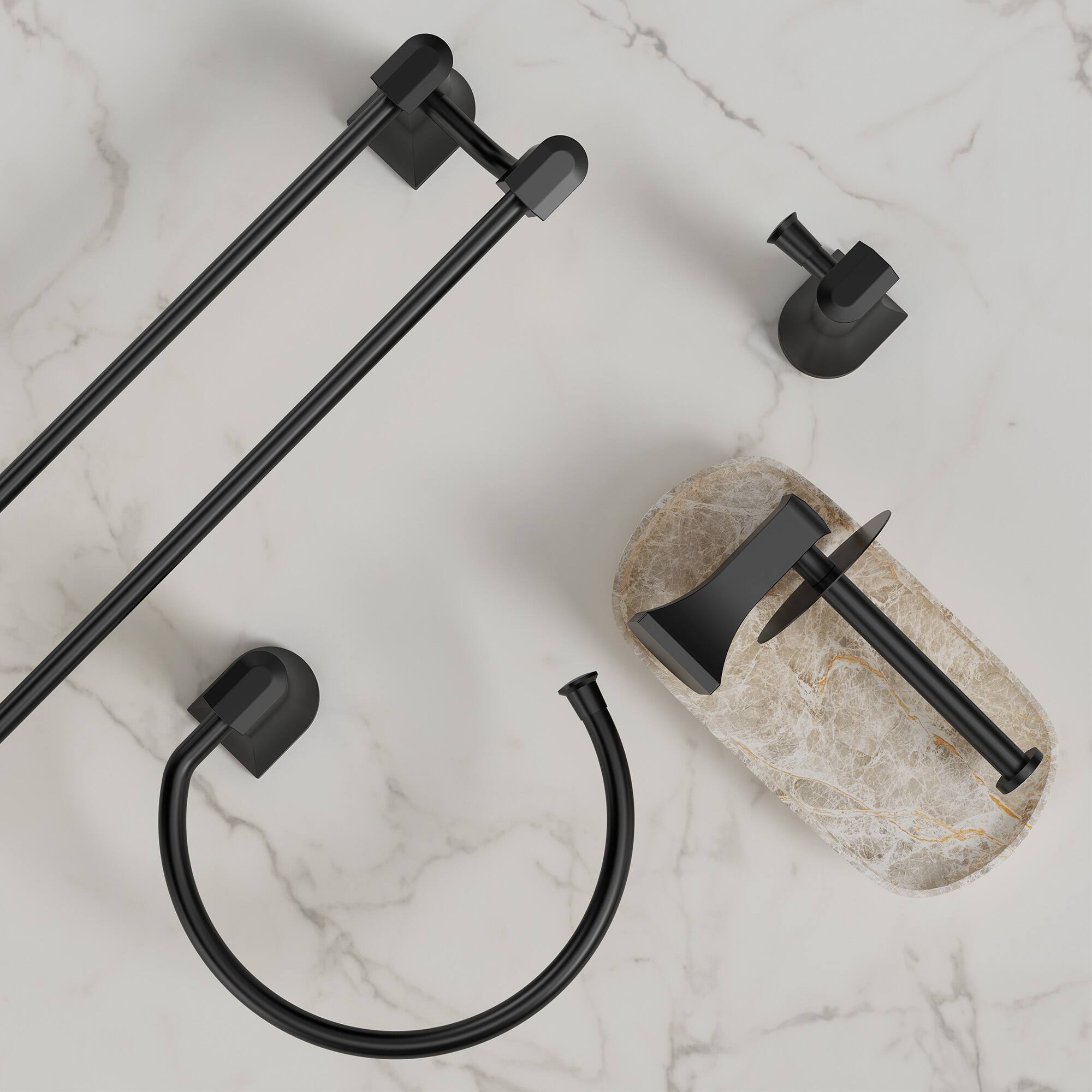 Alt View 7. GRANDJOY - 4-Piece Bathroom Hardware Set with 23-Inch Double Towel Bar Stainless Steel Wall Mount - Matte Black.