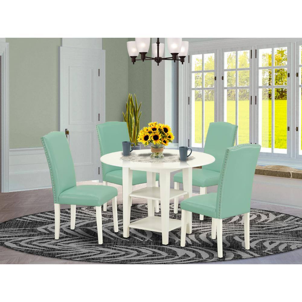 Left. East West Furniture - Dining Room Set Linen White - Brown.