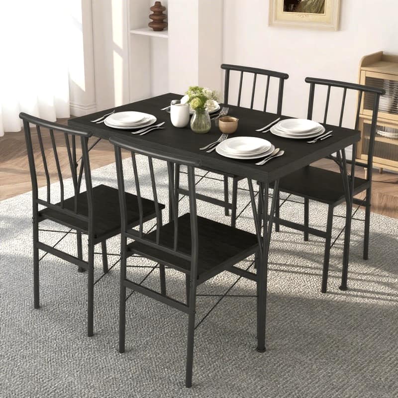 Dyonery - Dining Table Set for 4, 5-Piece Kitchen Table with 4 Chairs, MDF Board Tabletop with Metal Frame for Small Space - Black