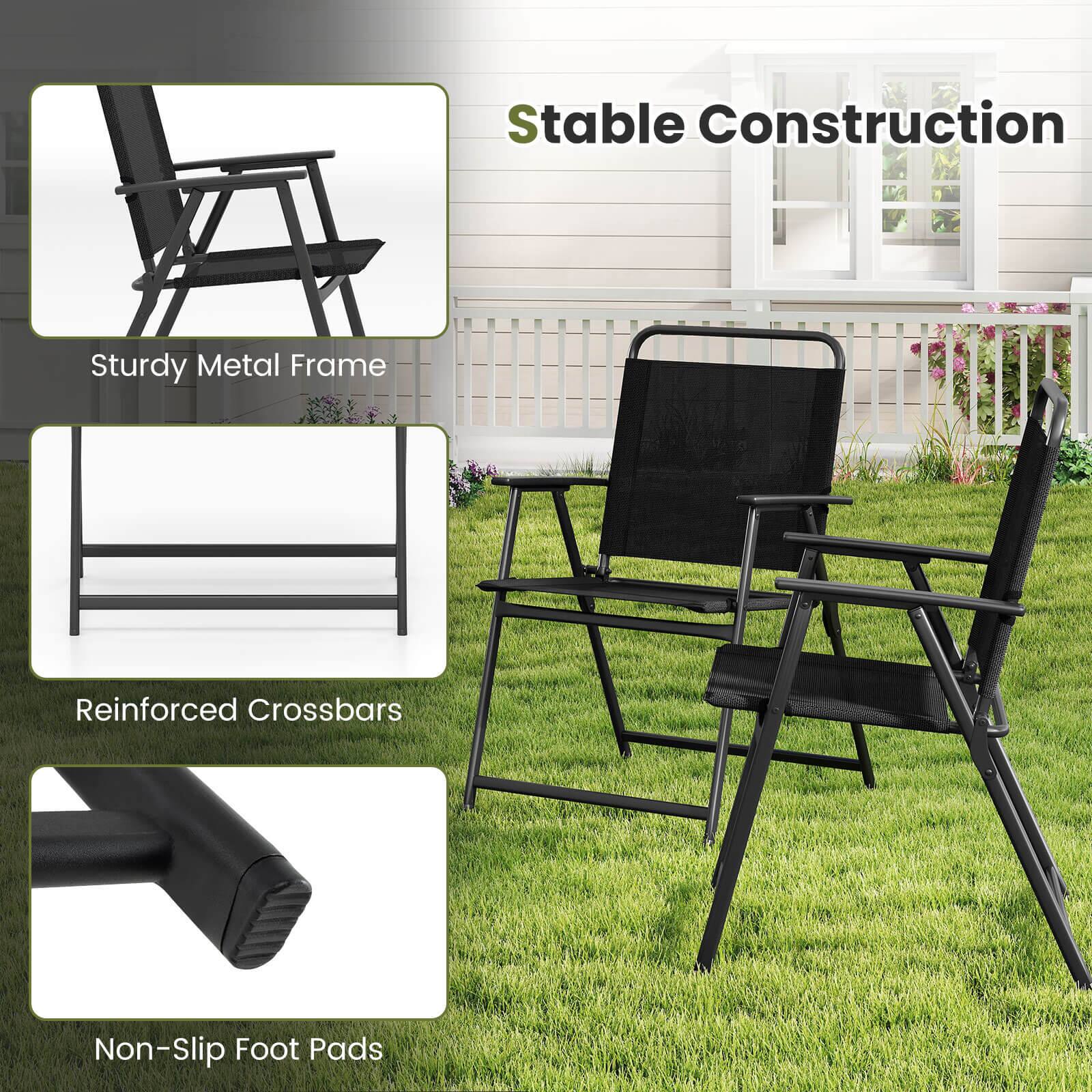 Stable Construction  
Sturdy Metal Frame  
Reinforced Crossbars  
Non-Slip Foot Pads
