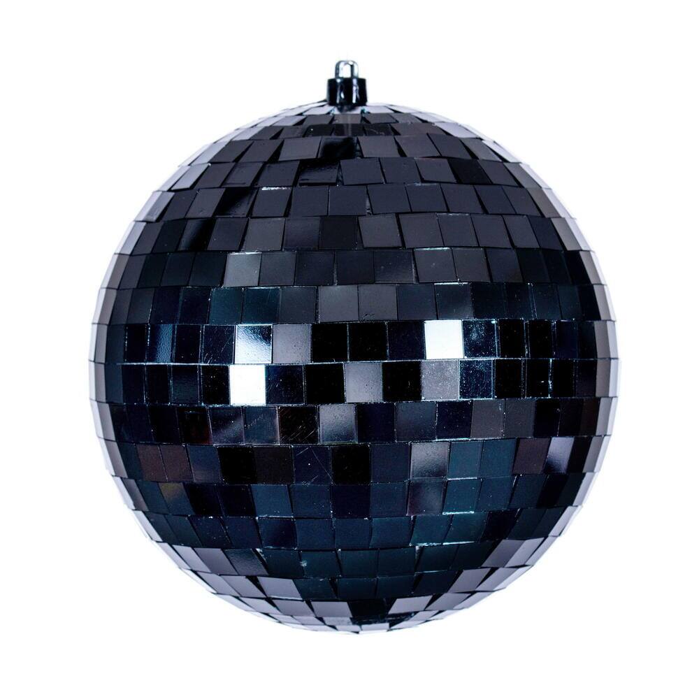 Front. Vickerman - 6" Black Mirror Ball Ornament 4 Bag - Black.