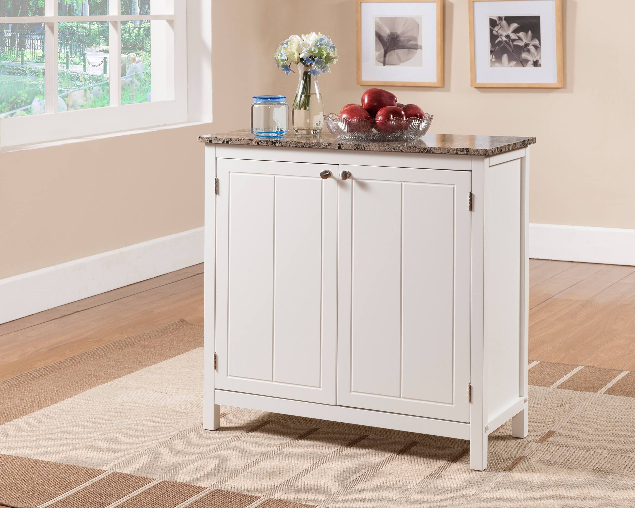 Front. Kings Brand Furniture - Kings Brand Furniture Janer Marble Top White Kitchen Island - White.