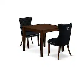 East West Furniture - 3 Piece Dinette Set for Small Spaces Contains a Square Kitchen Table - Black