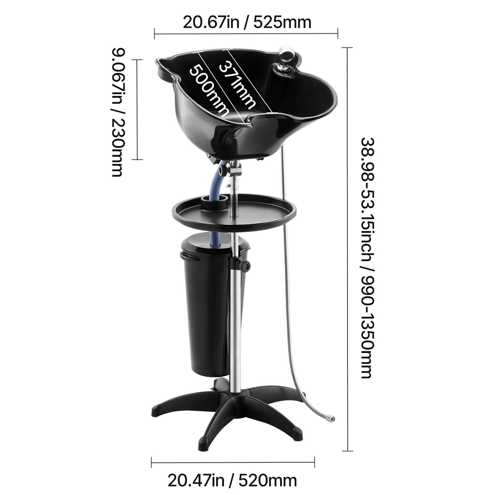 20.67in / 525mm  
9.067in / 230mm  
371mm  
20.47in / 520mm  
38.98-53.15in / 990-1350mm