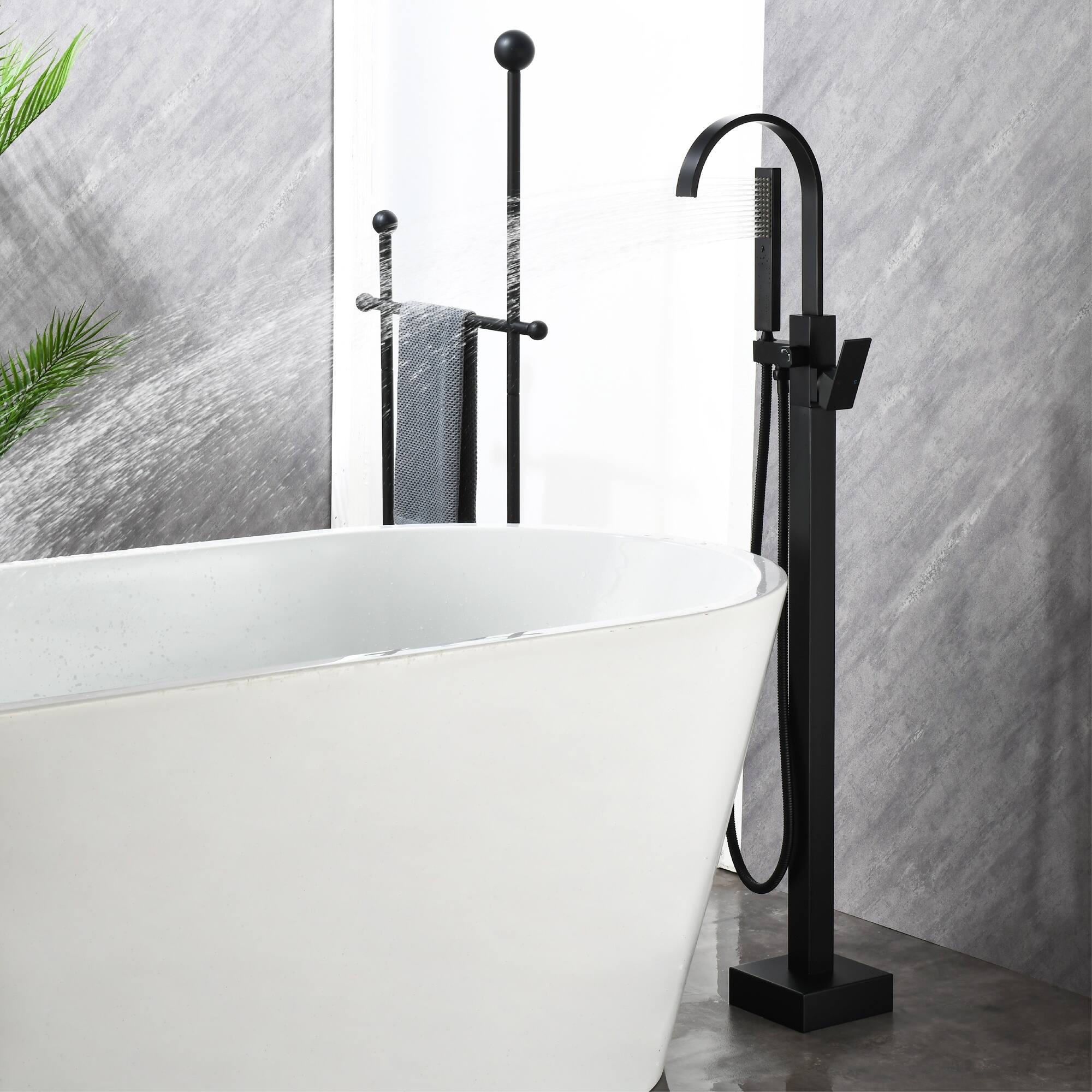 Alt View 2. Boyel Living - Matte Black Freestanding Bathtub Faucet Solid Brass 360° Swivel Handheld Spray 60-Inch Hose cUPC - Matte Black.