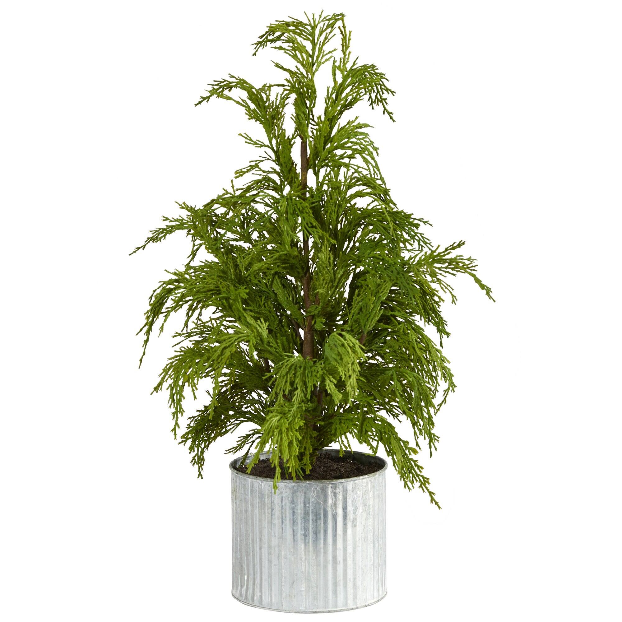 Front. BreeBe - 20” Cedar Pine “Natural Look” Tree in Decorative Planter - Green.