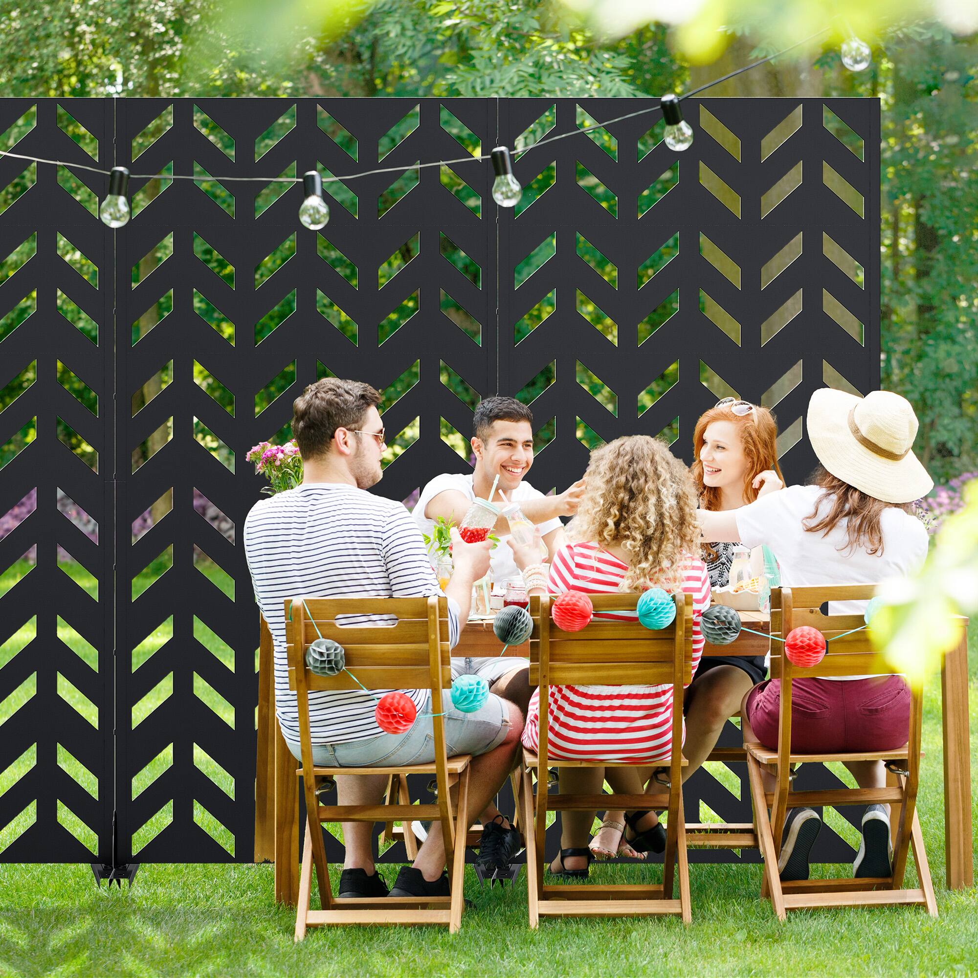 Alt View 3. PexFix - 72 in. x 35 in. Keith Pattern Metal Outdoor Privacy Screen & Panels, Freestanding Garden Divider Fence - Black.