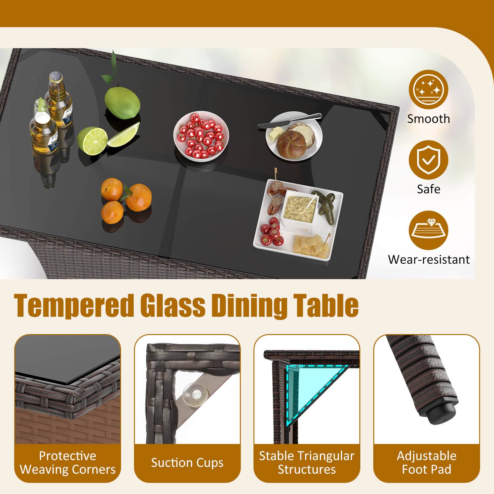 Tempered Glass Dining Table, Smooth, Safe, Wear-resistant, Protective Weaving Corners, Suction Cups, Stable Triangular Structures, Adjustable Foot Pad