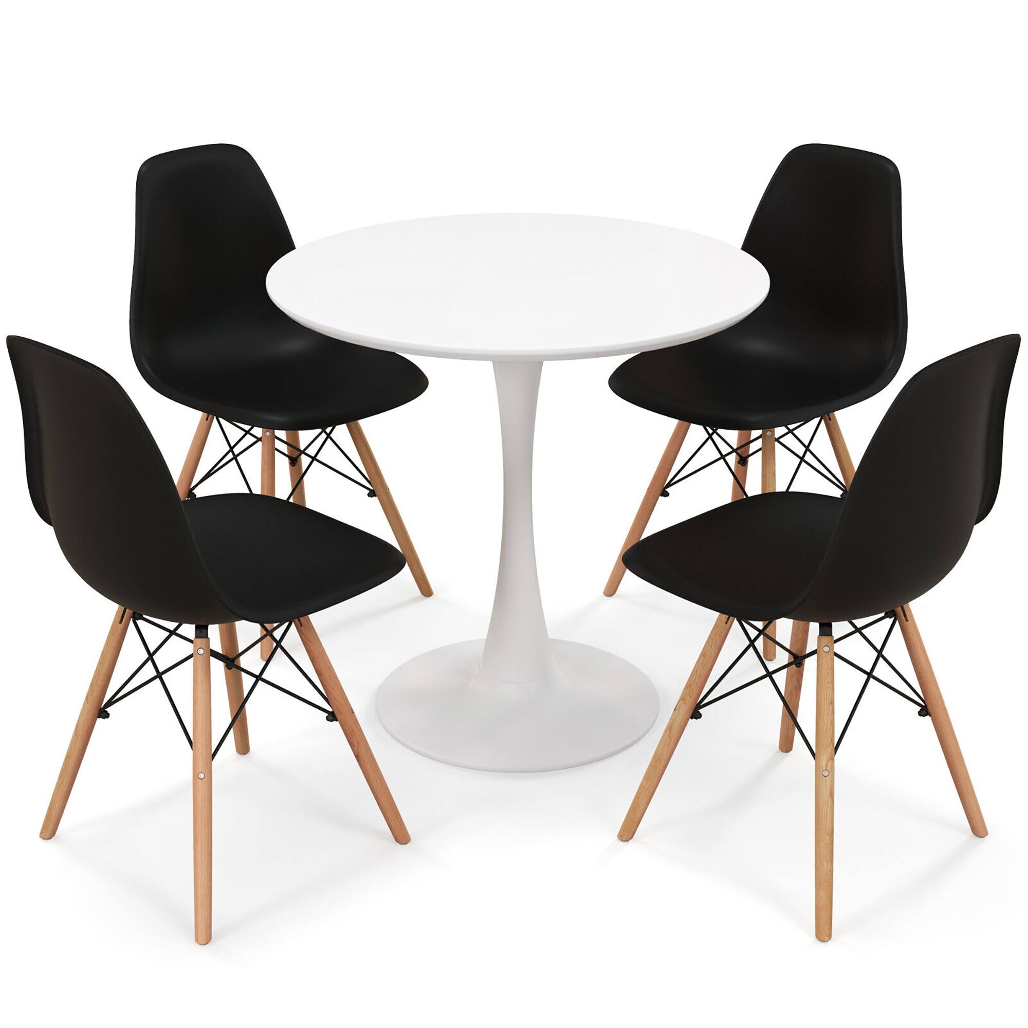 Alt View 7. Gymax - Gymax 5 PCS Dining Set Modern Round Dining Table 4 Chairs for Small Space Kitchen - Black, White, Natural.