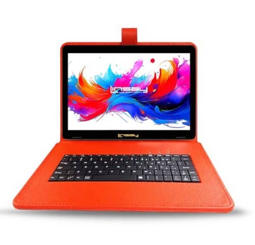 LINSAY - 10.1"Octa Core 256GB Storage Android 15 Tablet with Style Keyboard - Red