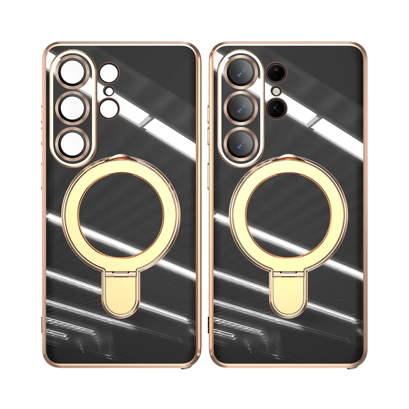 Angle. Dteck - Mag Safe Case for Samsung Galaxy S26 Ultra,Slim Plated Bumper Shockproof TPU Case w/ Metal Stand + Tempered Lens Film - Black.