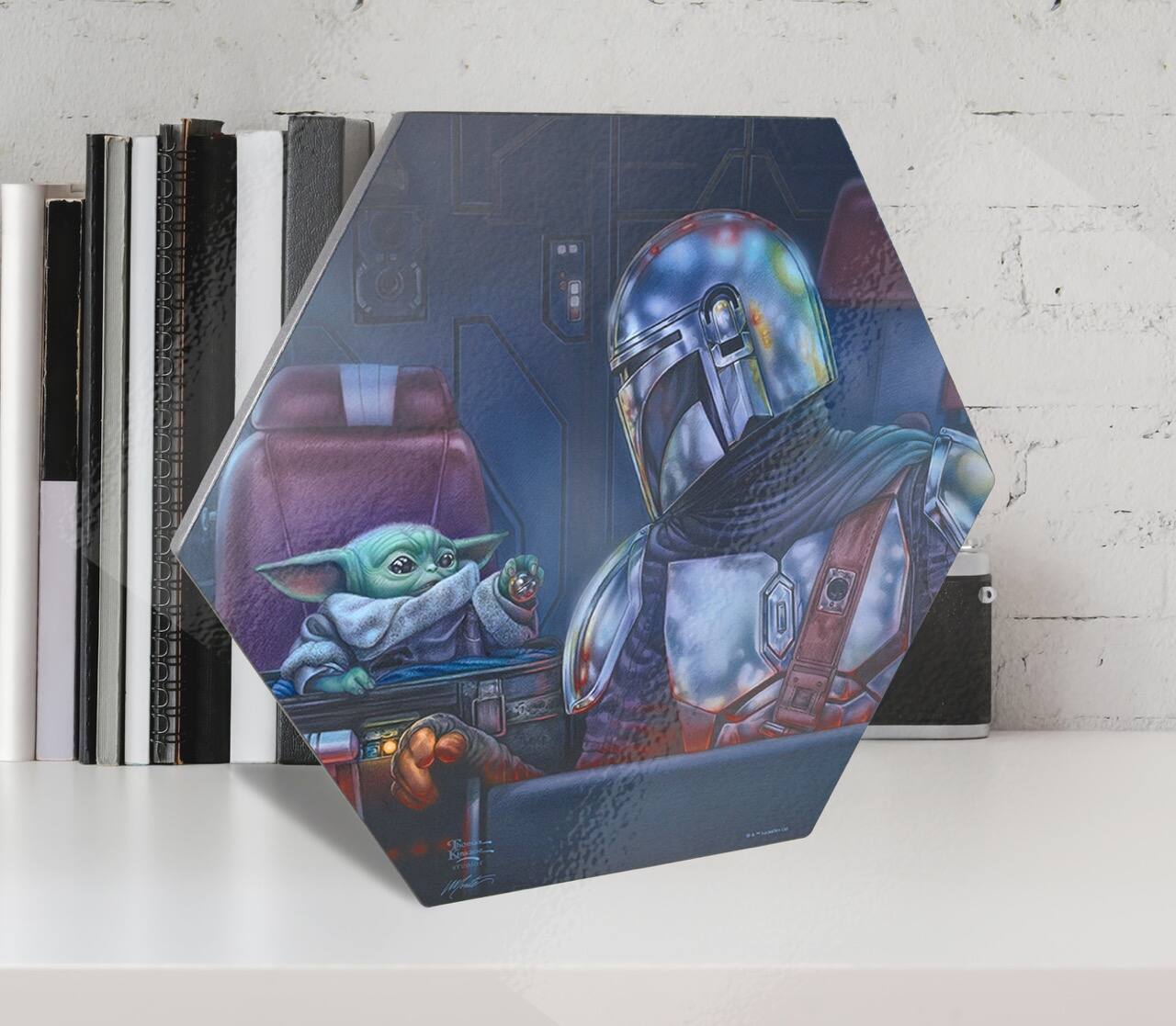 Left. Trend Setters - Star Wars (The Mandalorian  Two for the Road) KNEXAGON® Wood Print WPHEX2096 - Multicolor.