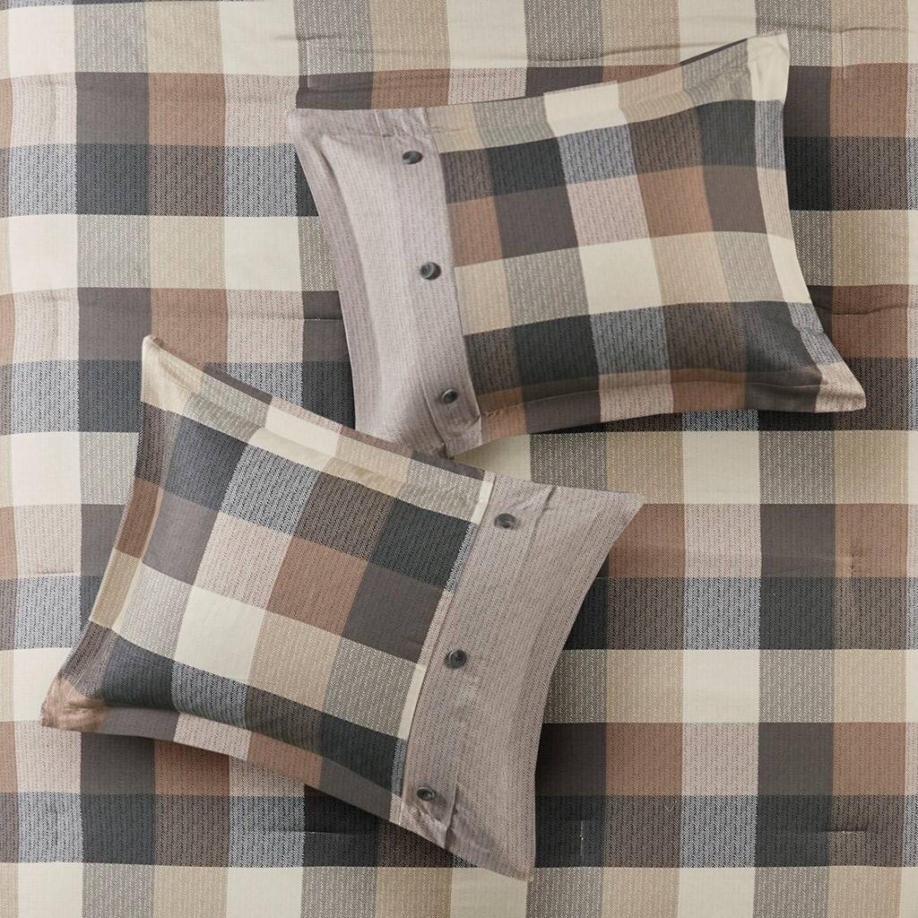 Alt View 1. Gracie Mills - Gracie Mills Nanette 7-Piece Bufallo Plaid Printed Herringbone Comforter Set - Neutral.