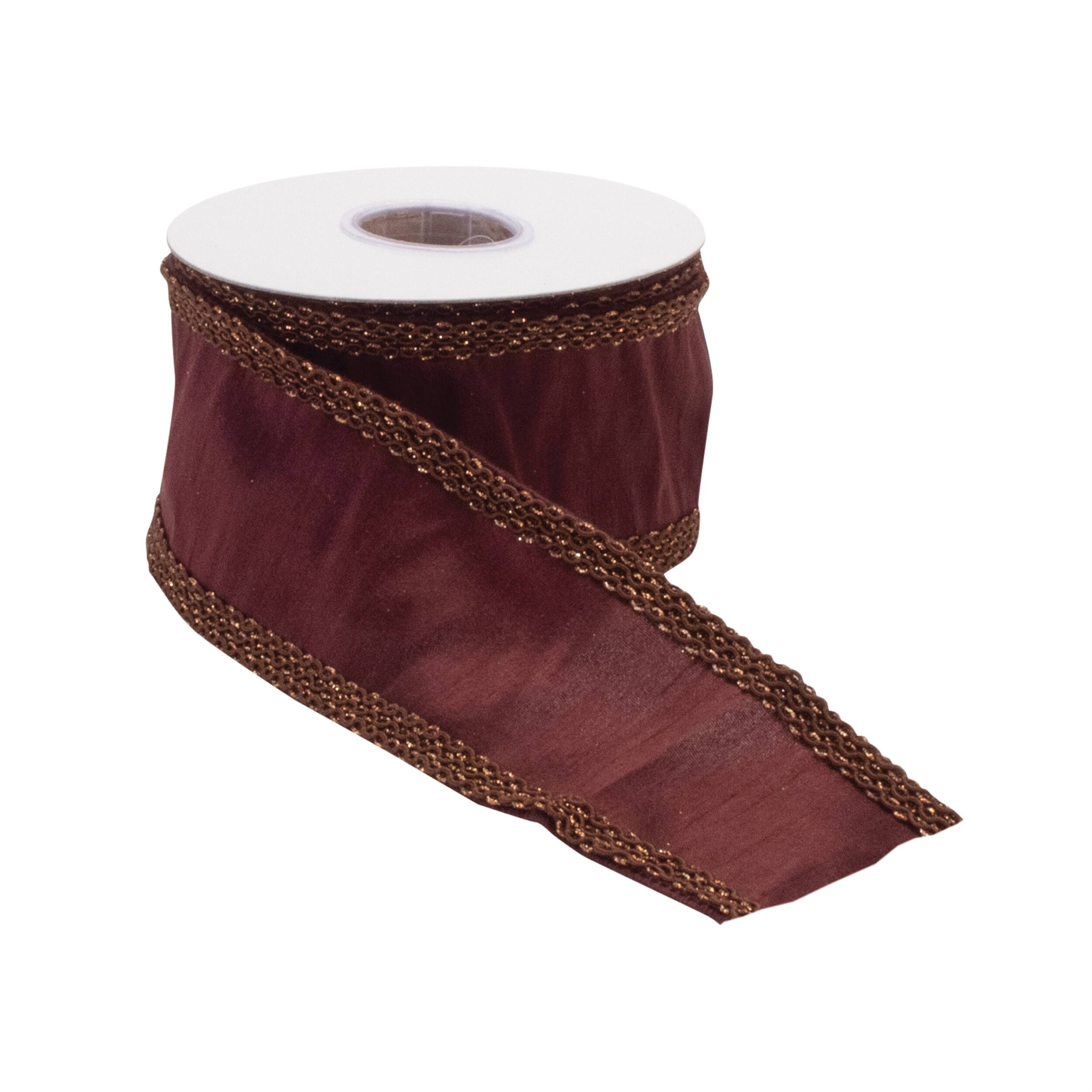 Angle. BreeBe - Burgandy Holiday Ribbon 2.5" x 5 Yds. - Red, White.