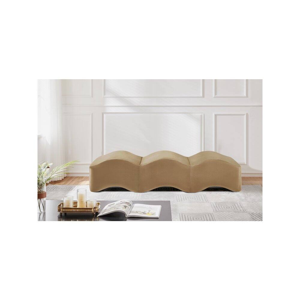 Alt View 1. Meridian Furniture - Wave Beige Velvet Bench - Beige.