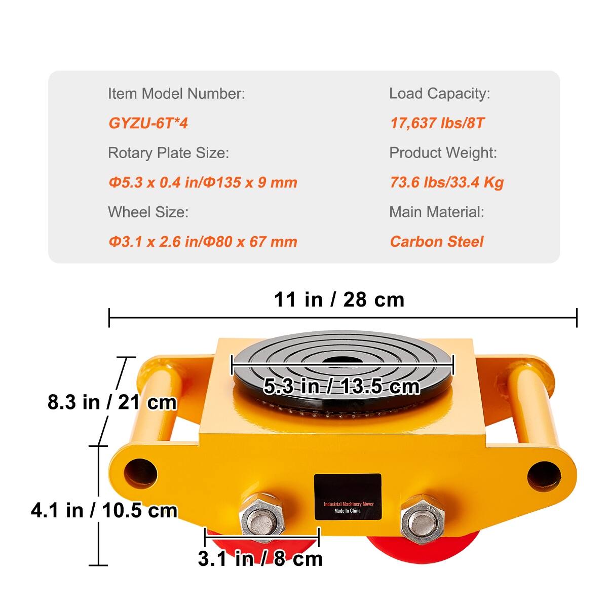 Ropilly 4 Piece Machinery Skate Dolly Set, Heavy Duty Carbon Steel ...