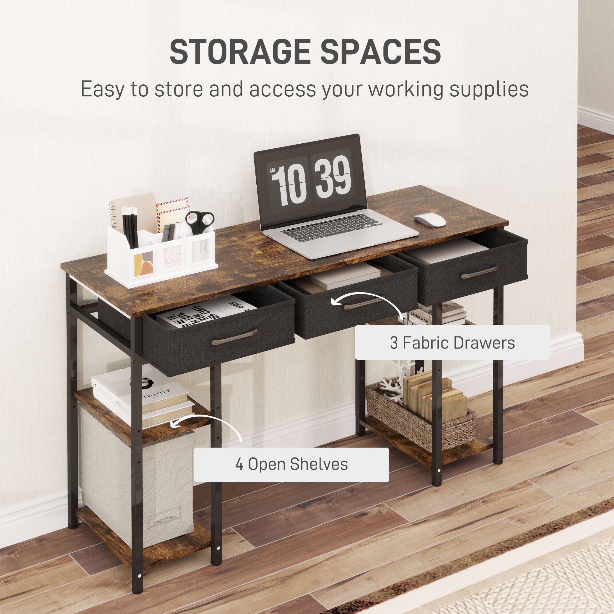 STORAGE SPACES Easy to store and access your working supplies 3 Fabric Drawers 4 Open Shelves