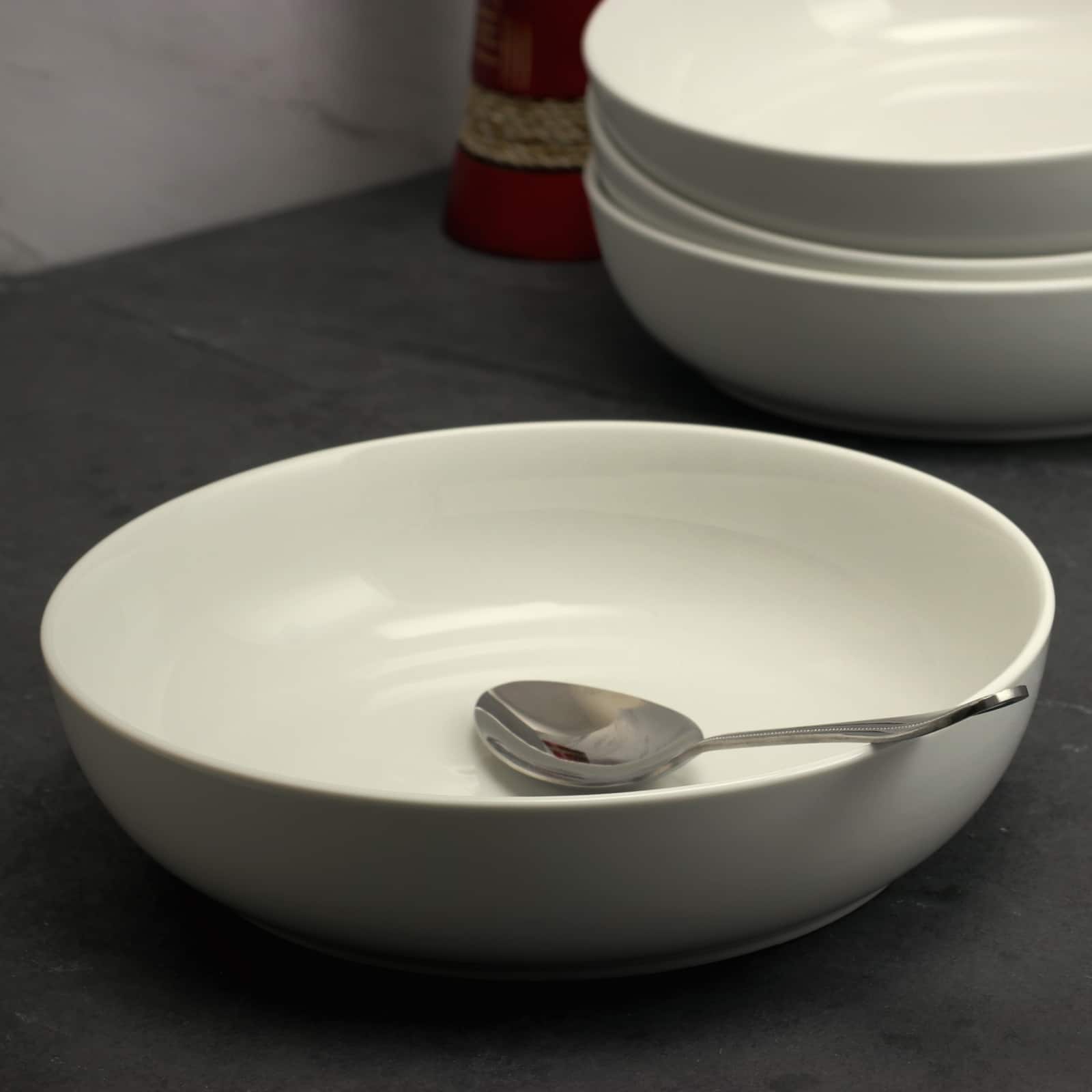 Gibson - Home Extra Wide 8.5 in. Stoneware Dinner and Serving Bowls, Set of 4 - White - Thumbnail 4