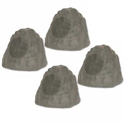 Front. Theater Solutions by Goldwood - 4R8SG Outdoor 8" Rock 4 Speaker Set for Deck Pool Spa Yard Garden - Slate Gray.