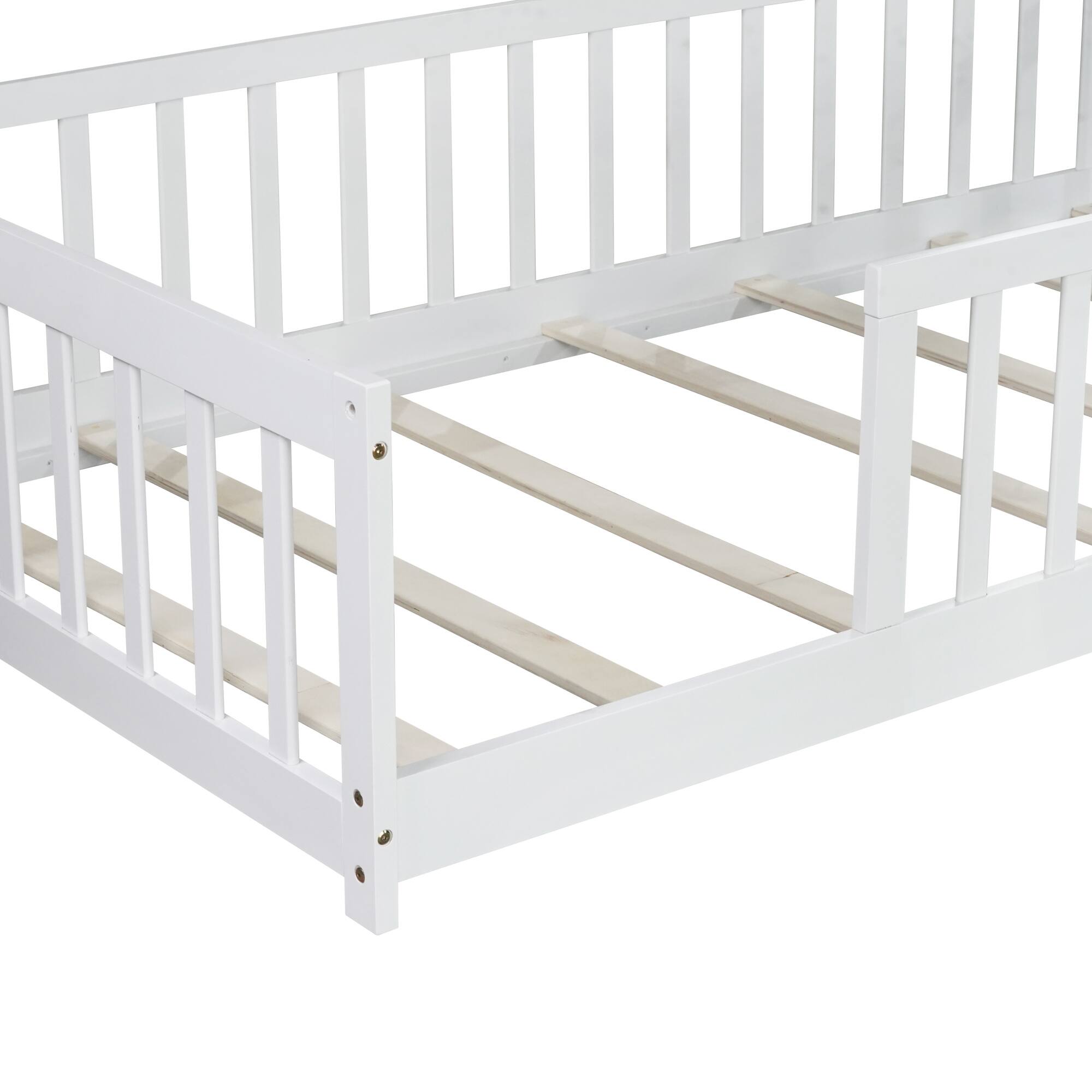 Alt View 10. GOODSILO - Twin Size Low-Profile Youth Bed with Secure Enclosure Frame, Solid Wood Construction, Neutral Finish - White.