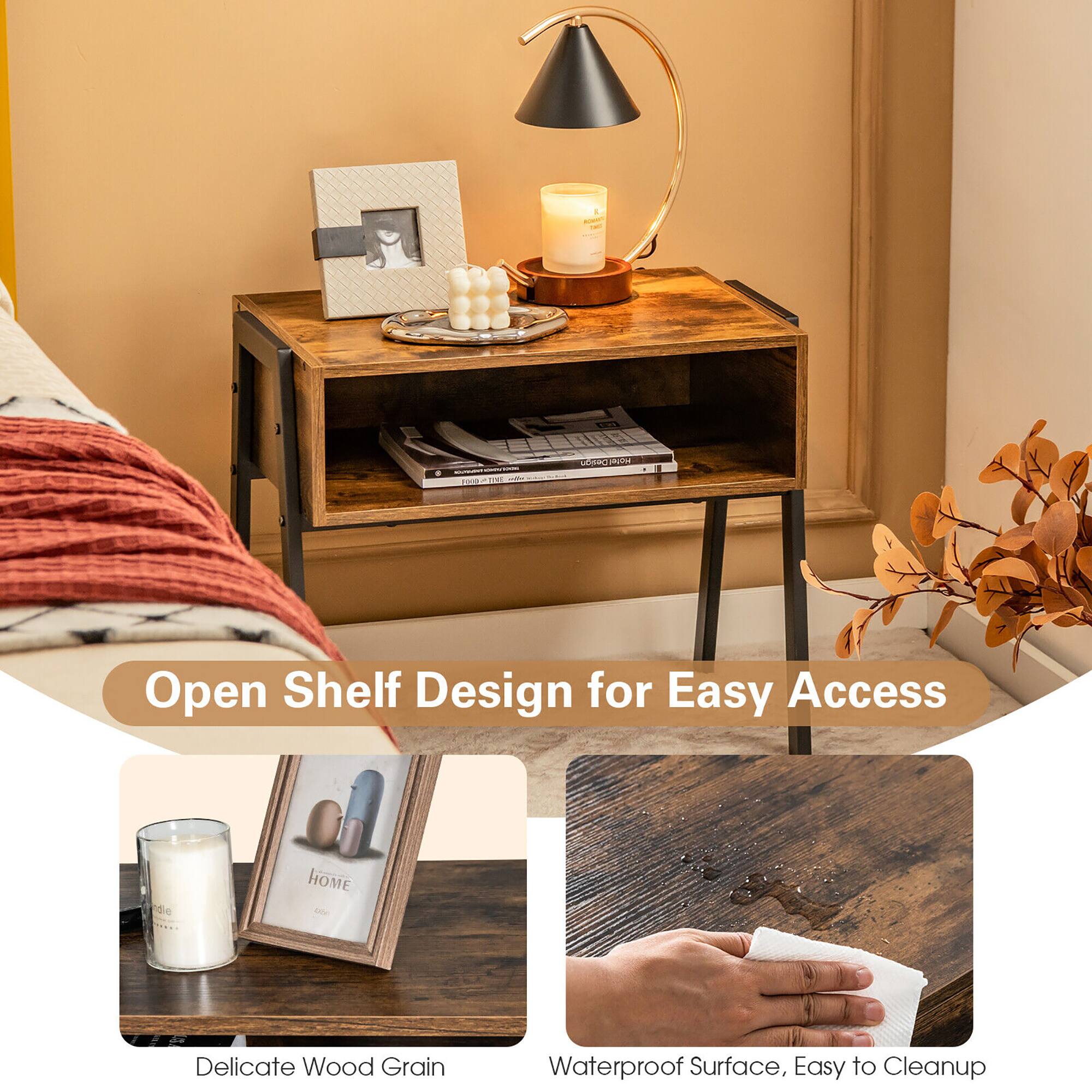 Open Shelf Design for Easy Access: Delicate Wood Grain Waterproof Surface, Easy to Cleanup