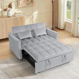 Kadyn - 54 Inch Adjustable Backrest Sofa, Sofa Bed, Futon Sofa with Double Armrest and Pouch for Living Room - Silver grey