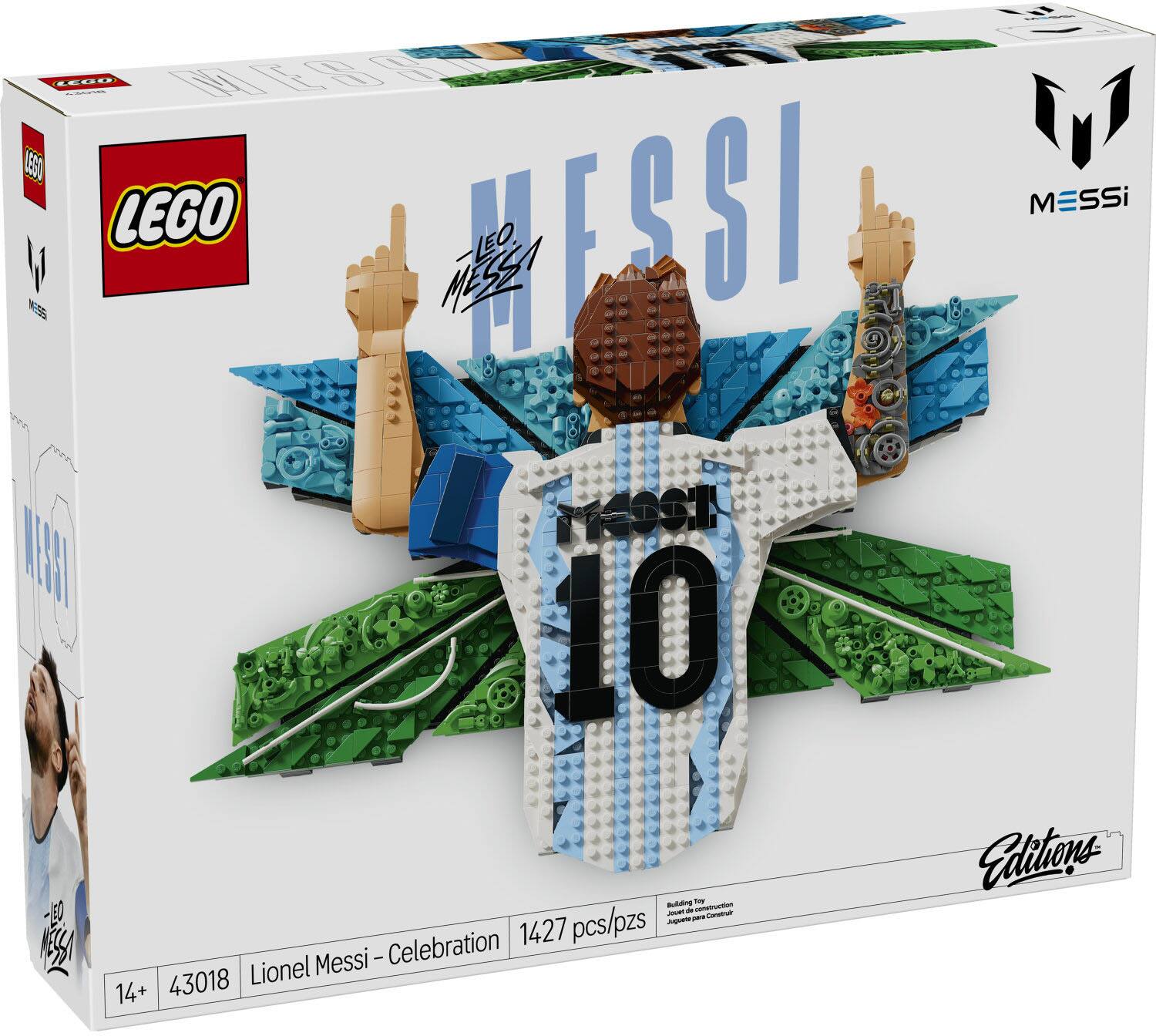 LEGO Messi - 10 Edition  
Lionel Messi - Celebration  
43018  
14+  
1427 pcs/pzs  
LEGO Messi  
LEO MESSI  
Editions