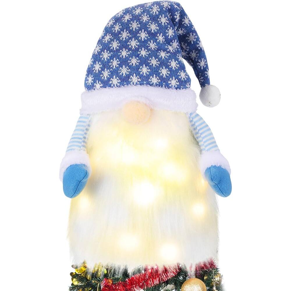 Front. PARKER SLATER - Blue Christmas Tree Topper – 23.6" Lighted Gnome with Snowflake Design - Blue.