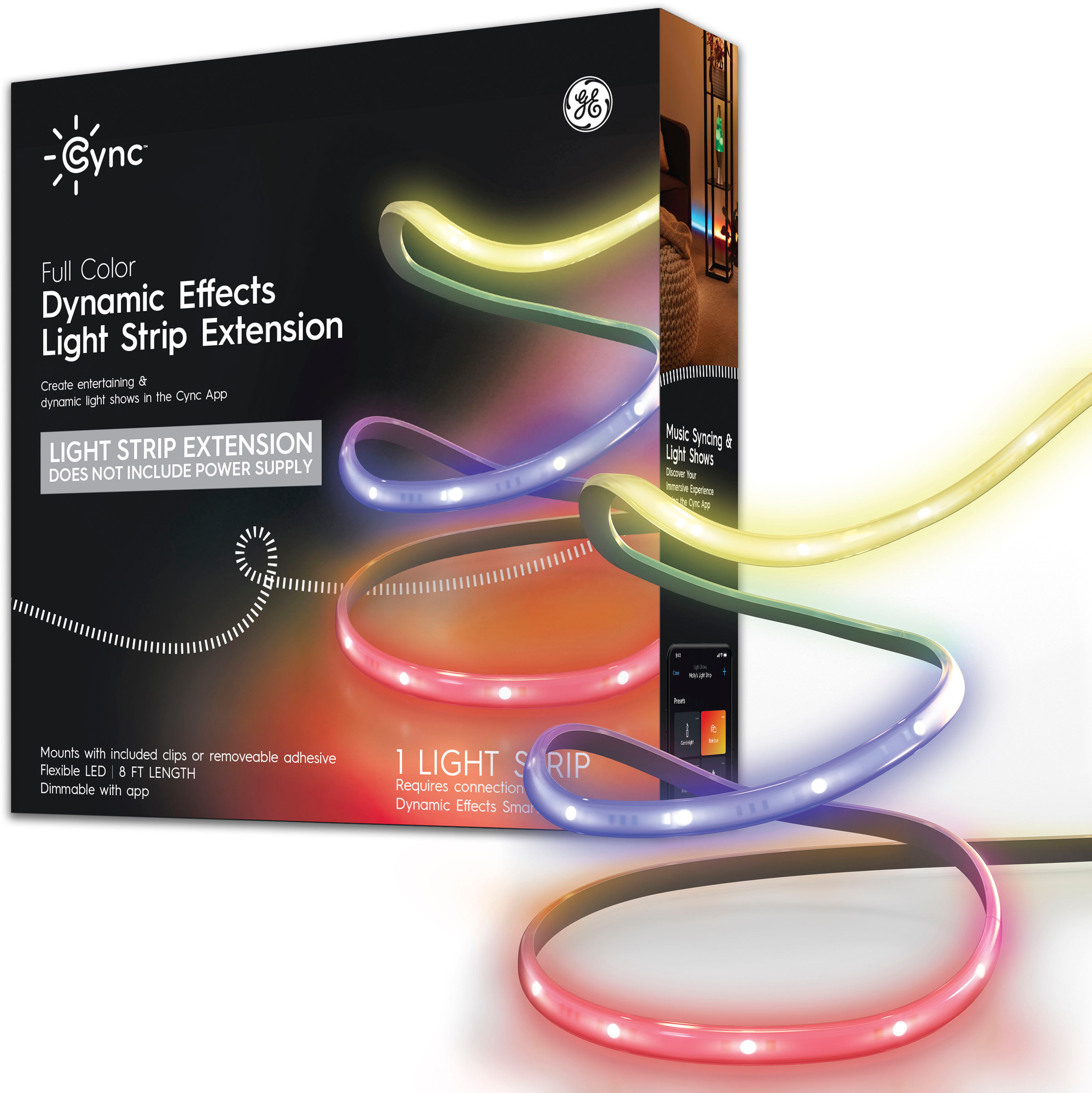 GE CYNC foot Indoor Bluetooth/Wi-Fi Color Changing Smart LED Light Strip Extension (Power Supply Sold Separately) Full Color 93130386 - Best Buy