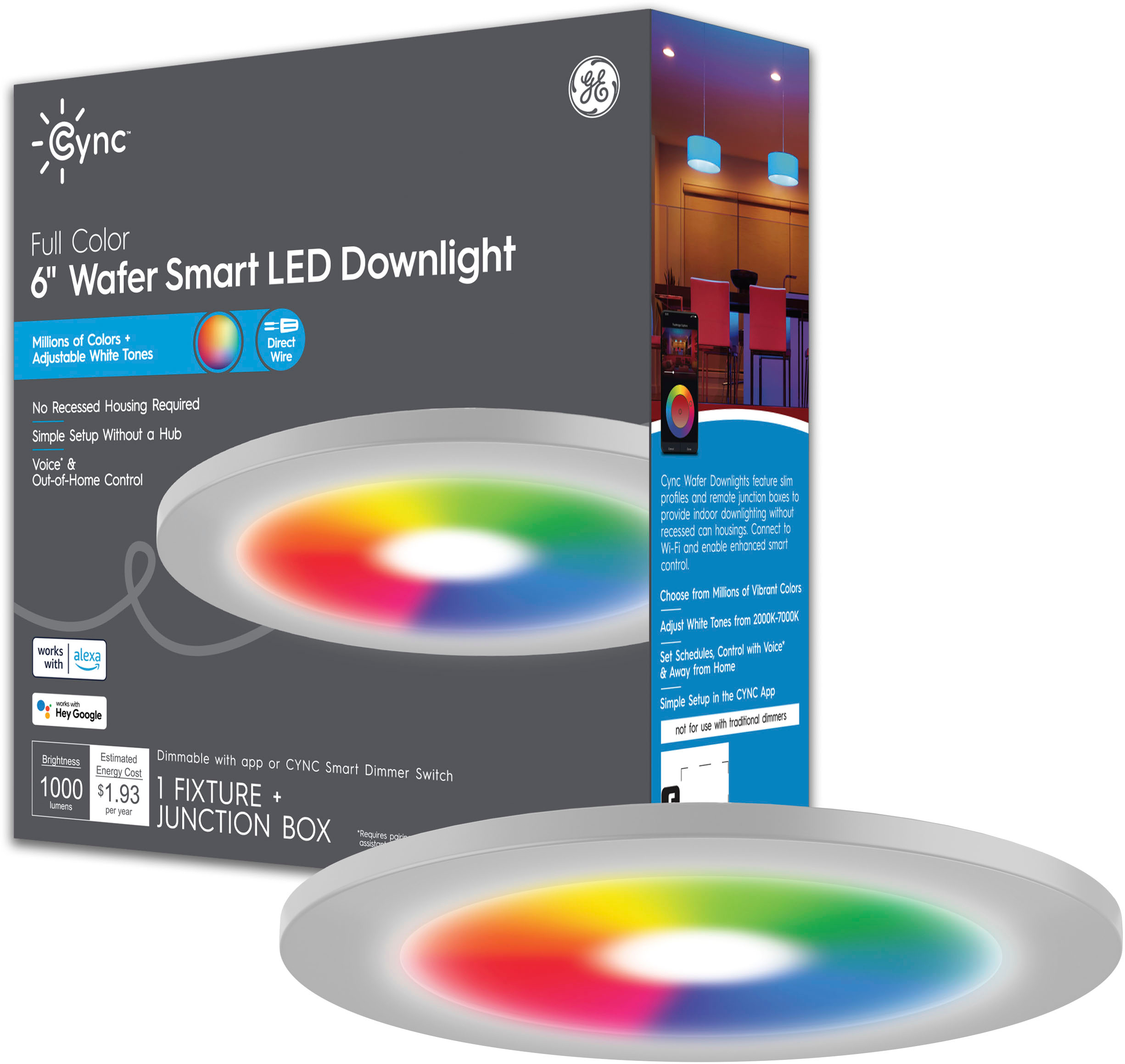 GE LED+ Full Color Strip Light, 8W, Remote and Control Panel (1-Pack)