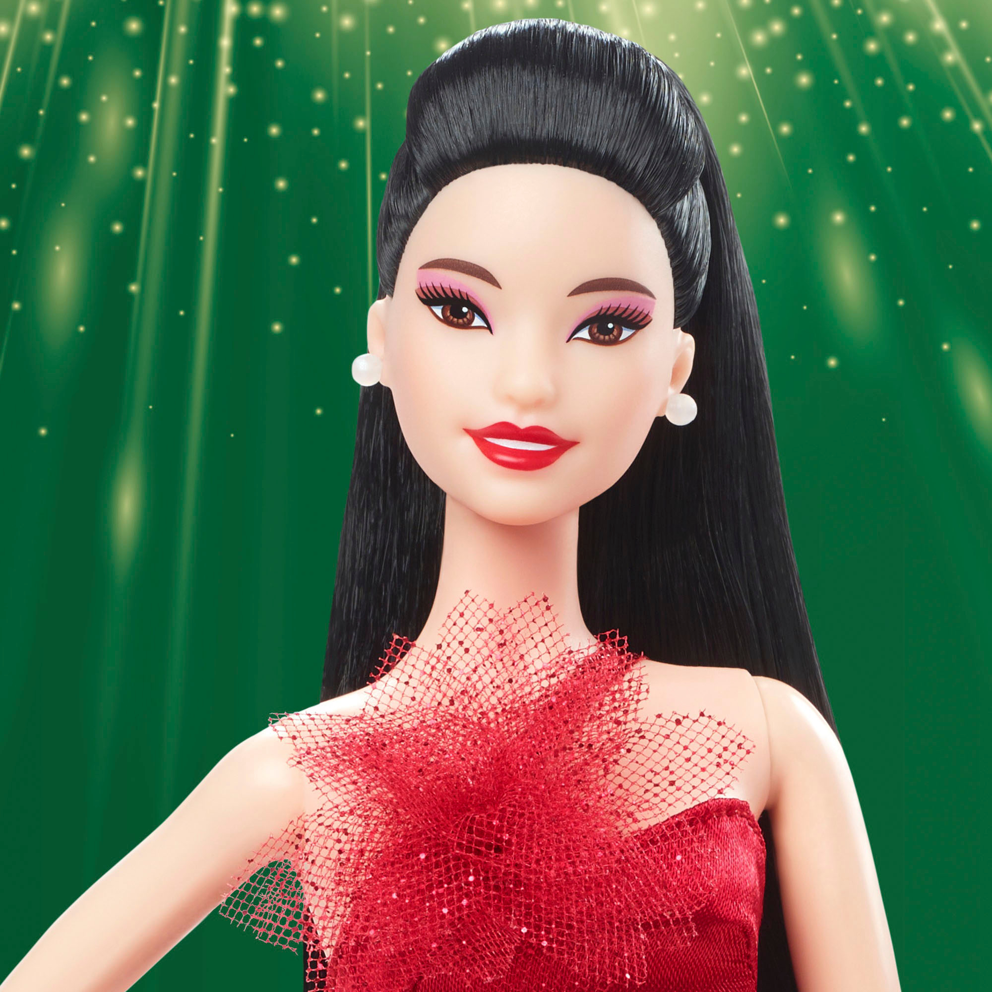 SALE! SALE! BARBIE Signature 2022 Holiday Doll Asian Dark Hair Red  Collectible