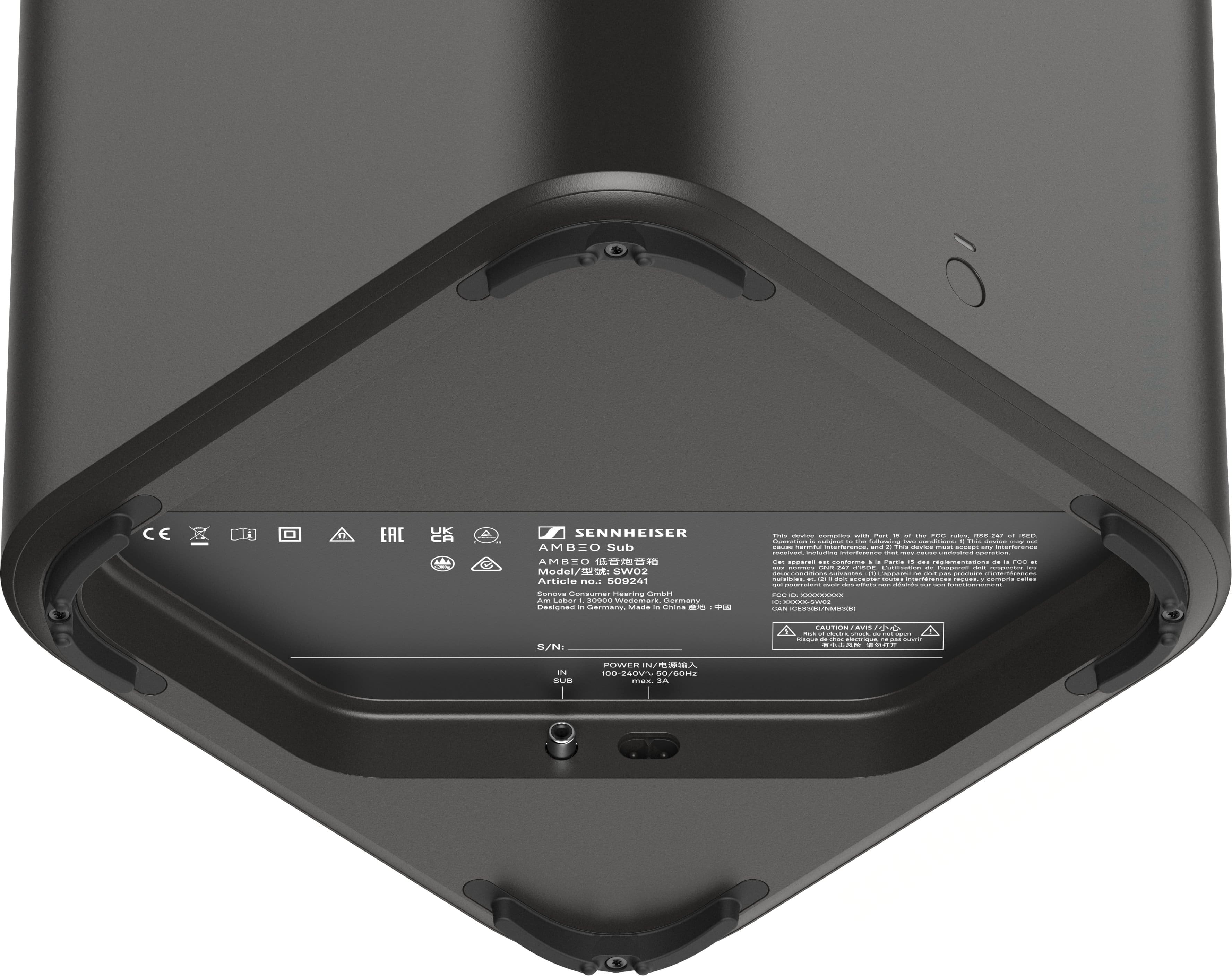 Back. Sennheiser - AMBEO Sub 8” Subwoofer with 350W Class D Amplifier and immersive 3D Surround Sound - Black.