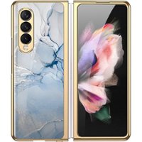 SaharaCase - Marble Series Case for Samsung Galaxy Z Fold4 - Blue/Gold - Front_Zoom
