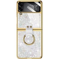 SaharaCase - Marble with Ring Case for Samsung Galaxy Z Flip4 - White - Front_Zoom