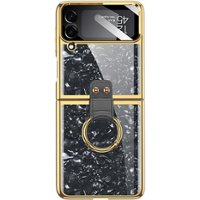 SaharaCase - Marble with Ring Case for Samsung Galaxy Z Flip4 - Black - Front_Zoom