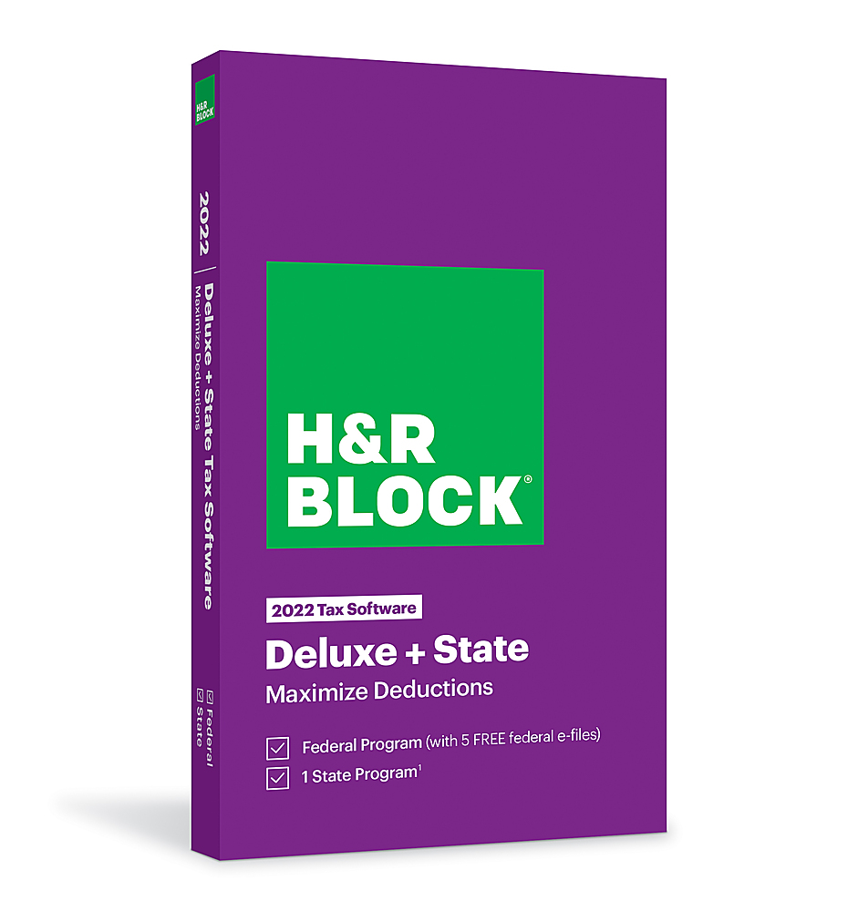  H&amp;R Block Tax Software Deluxe+State 2022 - Windows, Mac OS