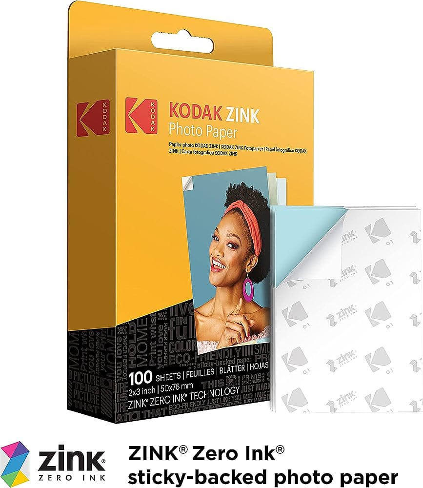 Kodak Zink Photo Paper is a sticky-backed photo paper that comes in a box containing 100 sheets. It is eco-friendly and uses zero ink technology, making it a convenient and environmentally friendly option for printing your perfect pictures. The paper is 100% compatible with all Kodak Zink printers and is ideal for printing your favorite memories.
