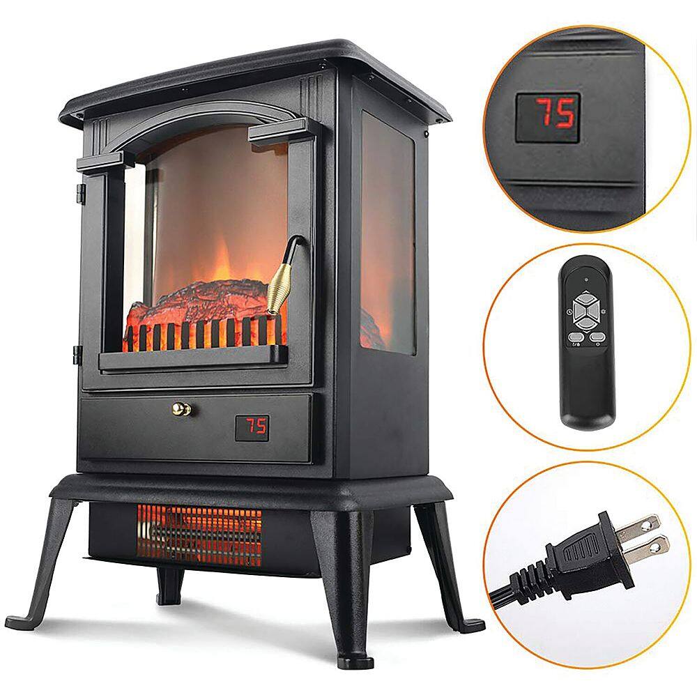 Left. Lifesmart - 3 Sided Flame View Infrared Heater Stove - Black.