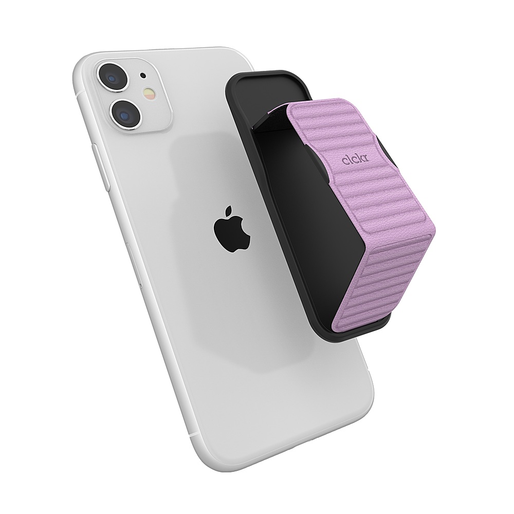 Left View: CLCKR - Phone Grip and Stand for Most Cell Phones - Lilac